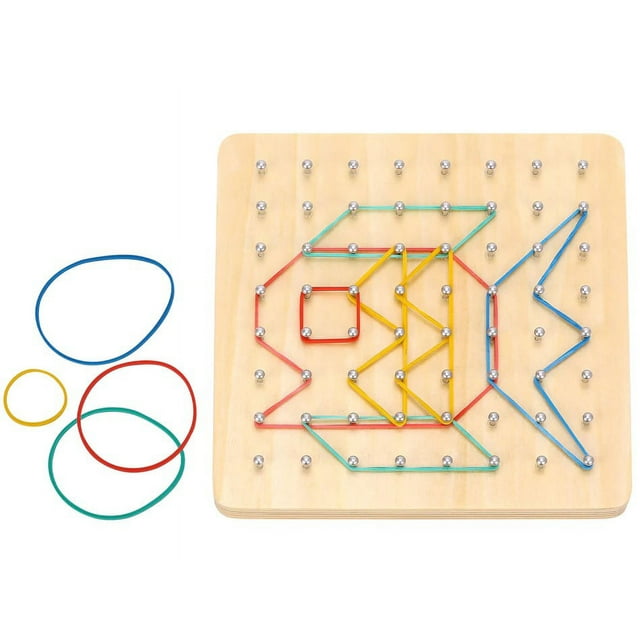 TOOKYLAND Wooden Geoboard for Kids - 69pcs - Board, Rubber Bands and Pattern Cards, Ages 3+