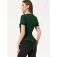 thumbnail image 3 of Camisa victoriana para mujer con cuello en forma de corazón y manga corta con cordones y blusa gótica Verde Oscuro M, 3 of 5