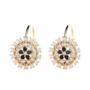 Amy & Annette 14K Gold Flower Huggie Earrings with Crystals