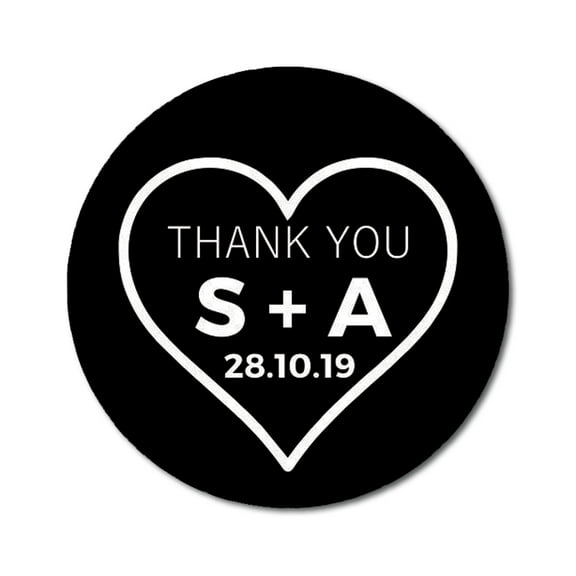 Darling Souvenir Round 45 Pieces Heart Thank You Stickers Personalized Bride Groom Initials And Date Envelope Seals-White