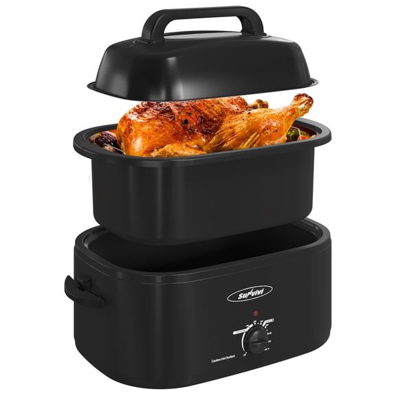 Sunvivi Electric 26 Qt Roaster Oven With Glass Lid, Removable Pan & Rack - Black
