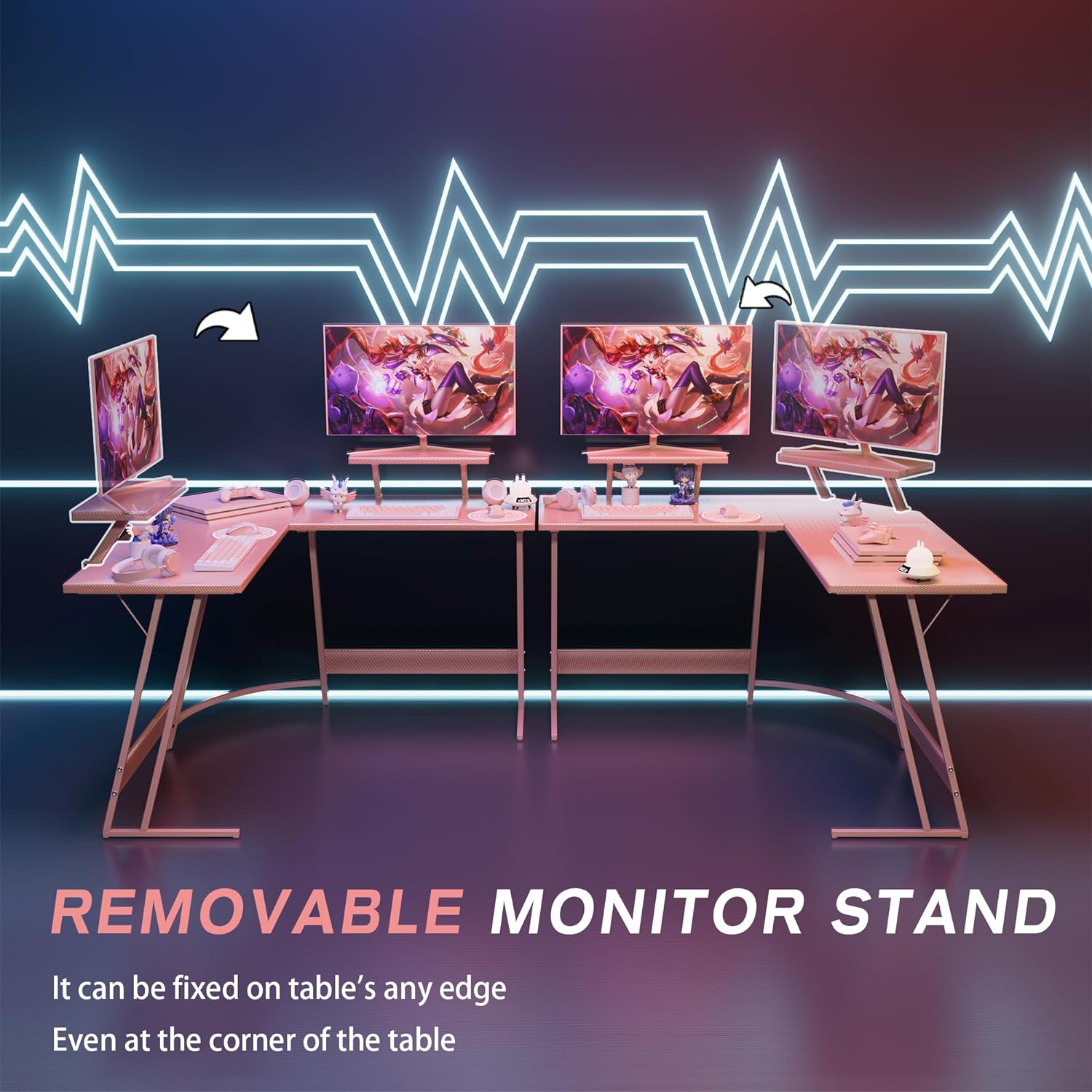 Pink L Shaped Gaming Desk Computer Corner PC Desk Table with Large Monitor Stand for Home Office Studying Writing Workstation, Gift for Girls and Women (Pink, 47 Inch)