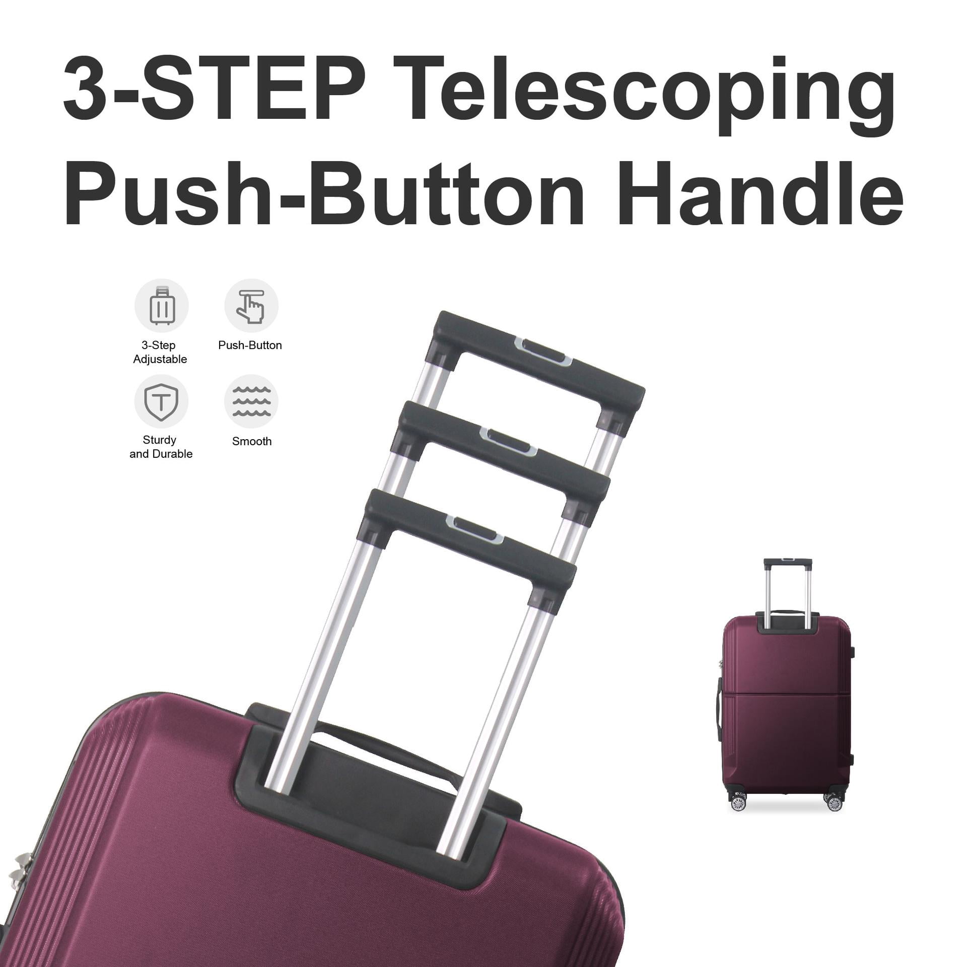 3Pcs ABS Luggage Set of 20" 24" 28", Unisex Suitcases with Telescoping Handle, Silent-Spinner Trunk with TSA-Lock