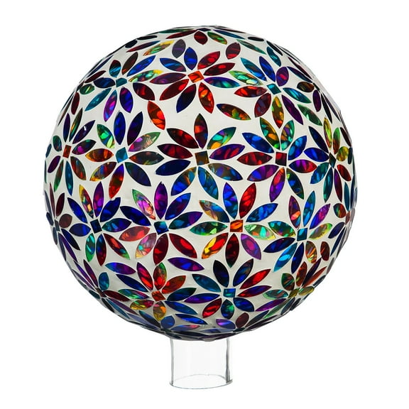 10" Mosaic Glass Gazing Ball, Multicolored Flowers