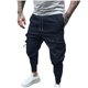 thumbnail image 1 of Pantalones largos para hombre, elásticos, de color liso, con cremallera, múltiples bolsillos, cintura elástica, cordón ajustable, de poliéster., 1 of 8