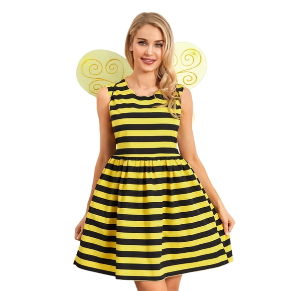 Disfraz de Halloween para mujer y niña de Tsseiatte, con alas de abeja y mariquita, y vestido, ideal como recuerdo de fiesta.