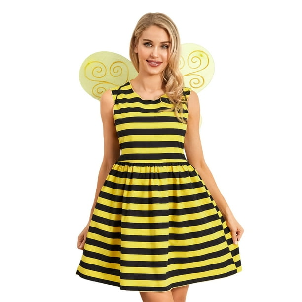 Disfraz de Halloween para mujer y niña de Tsseiatte, con alas de abeja y mariquita, y vestido, ideal como recuerdo de fiesta.