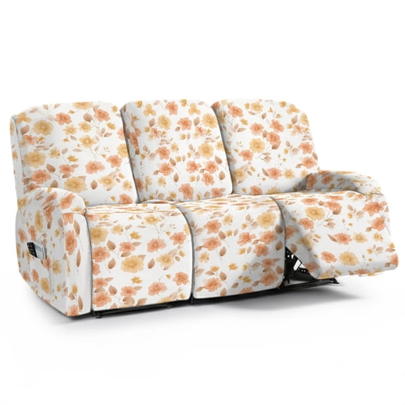 ZIATUBLES 8 PCS Recliner Sofa Covers for 3 Seater Counch, Soft Stretch Recliner Chair Covers with Storage Pockets Furniture Decor Slipcovers for Living Room, Floral White