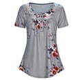 thumbnail image 4 of Baohd Femmes Imprimé Boutons Haut Col Rond Manches Courtes Blouse Gris XXL, 4 of 6