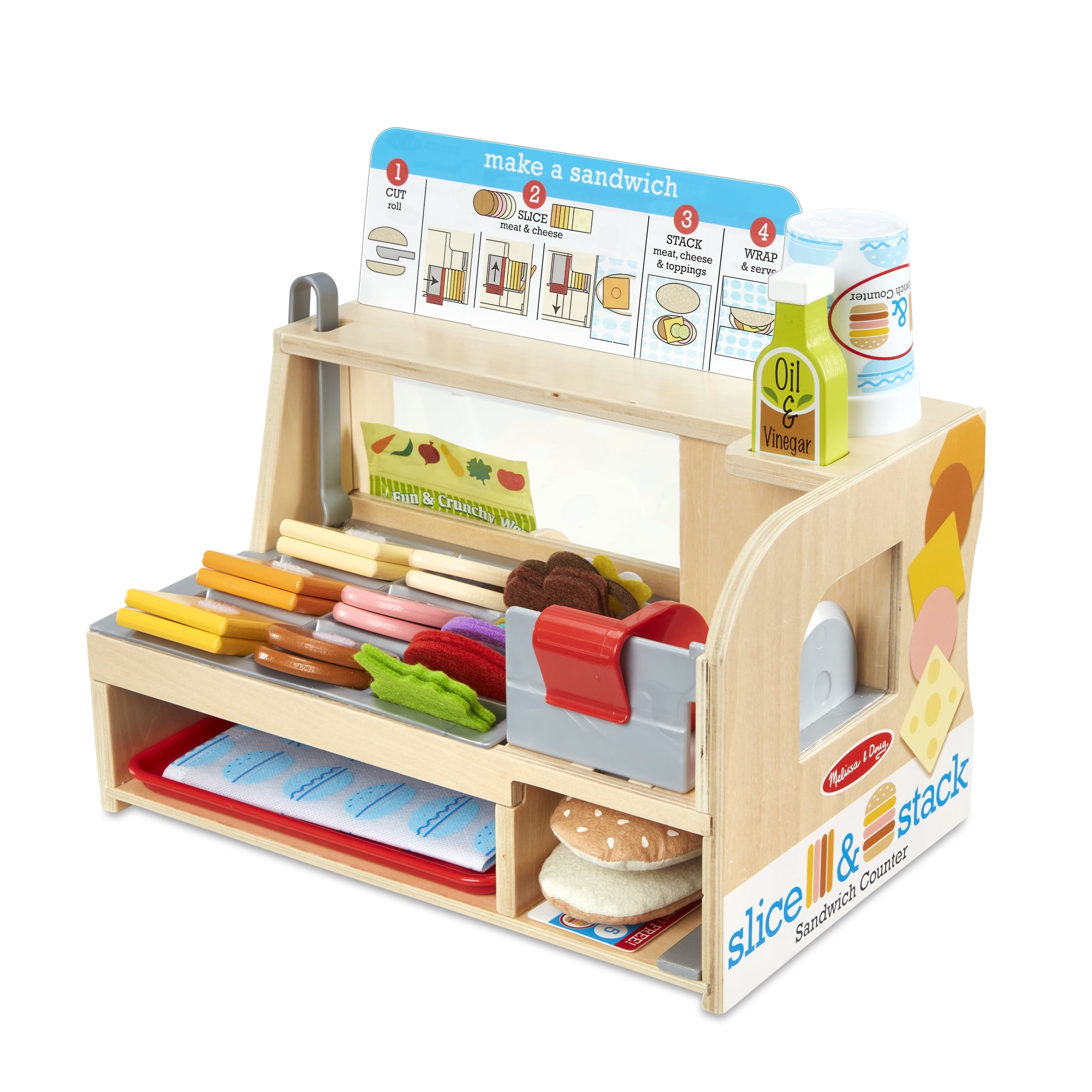 Melissa And Doug Wooden Slice And Stack Sandwich Counter With Deli Slicer