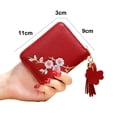 thumbnail image 2 of Cartera corta estilo estudiante para niña con bordado de cuero PU y flores color rojo, 2 of 5