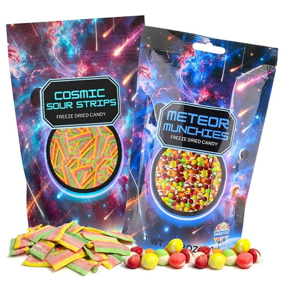 Freeze Dried Meteor Munchies and Cosmic Sour Strips, Dehydrated Candy, Pack of 2, 6.7 Ounces