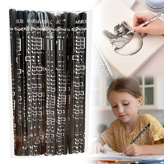 CCOCC Music Note Pencils for Student,Wooden Round Pencils,Lightweight Writing Tools for Students,Classroom Supplies,Party Favors,Music-Themed (Black/12 Pcs) 6.89Inches