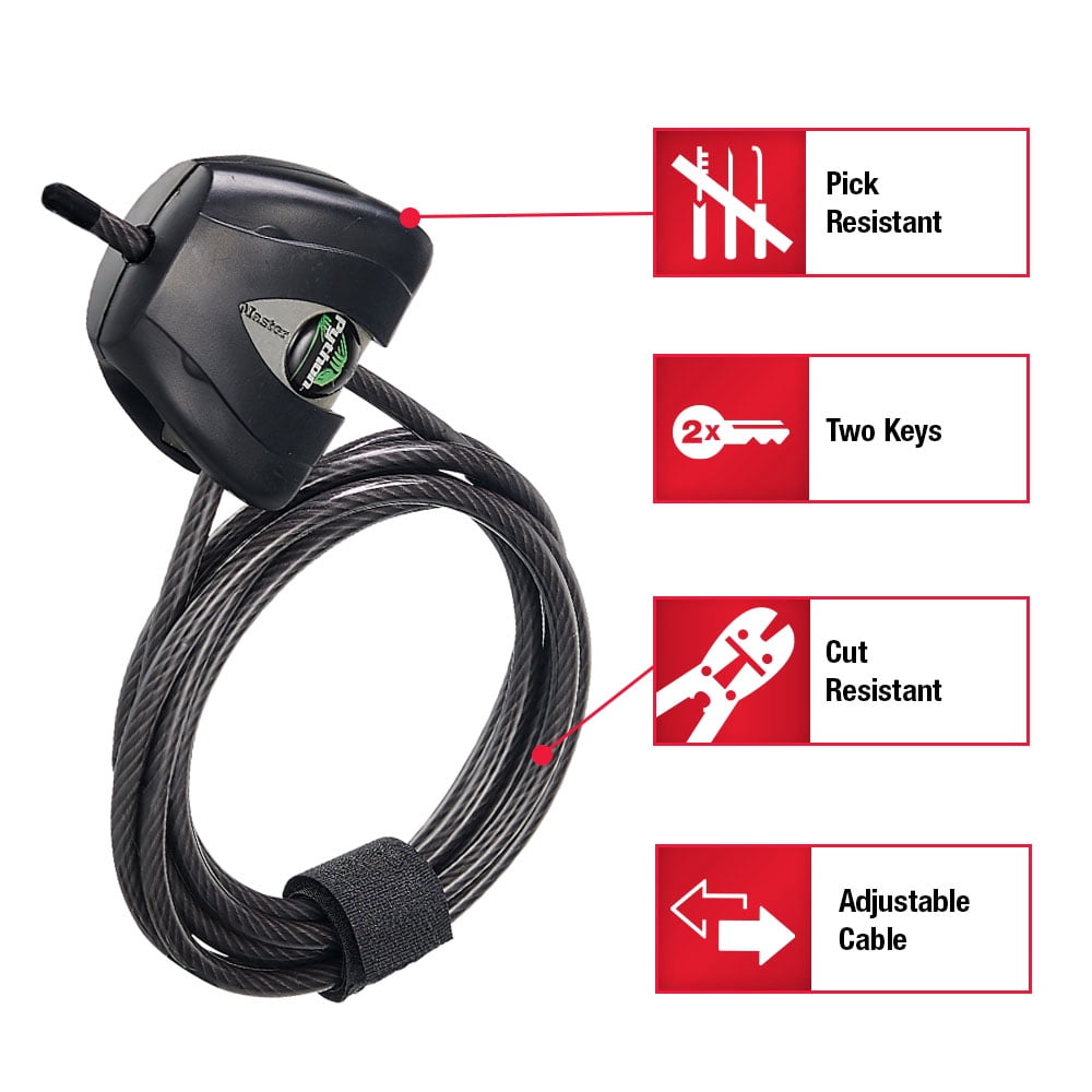 Master Lock Python Cable Lock, 6ft Long, Braided Steel with Keyed Locking Mechanism, Black, 2 pack