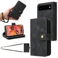 thumbnail image 1 of for Google Pixel 6a Wallet Case, [Card Slots] PU Leather ID Credit Holder Folio Flip Kickstand Magnetic Clasp Phone Cover & Lanyard & Shoulder Strap for Google Pixel 6a, Black, 1 of 6