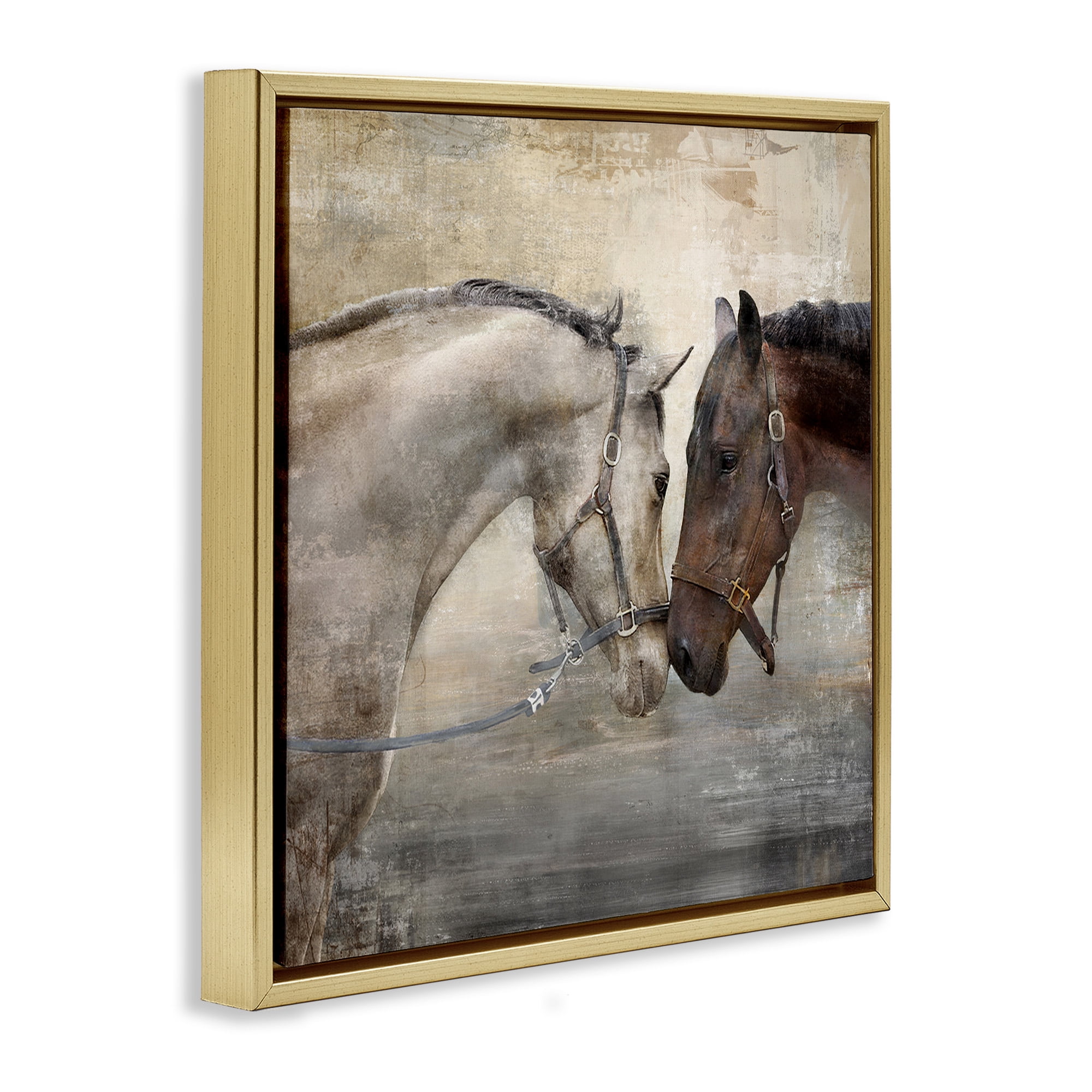 Stupell Industries Loving Horse Couple Animals & Insects Painting Gold Floater Framed Canvas Art Print Wall Art, 18 x 18