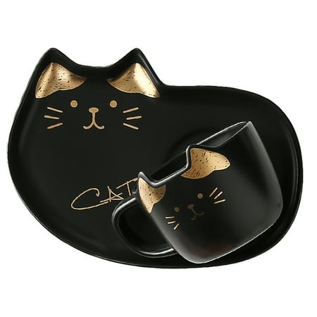 

1 Set Ceramic Mug Cup Lovely Cat Design Water Cup Saucer for Home Office