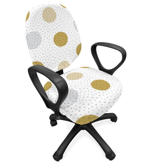 Abstract Office Chair Slipcover, Hand Drawn Colorful Shapes Background with Doodle Style Black Circles Pattern, Protective Stretch Decorative Fabric Cover, Standard Size, Multicolor, by Ambesonne