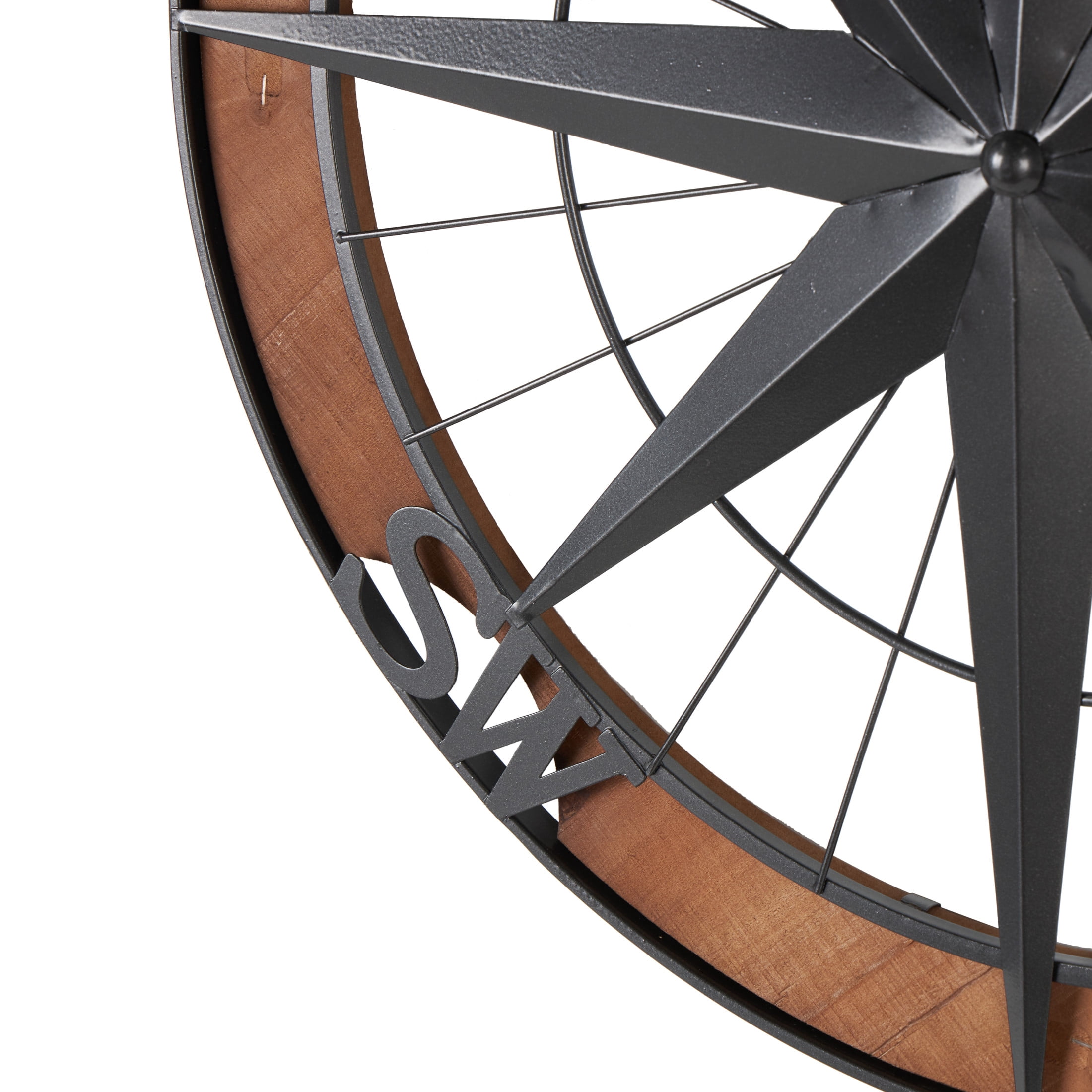 DecMode Gray Metal Compass Wall Decor with Wood Frame