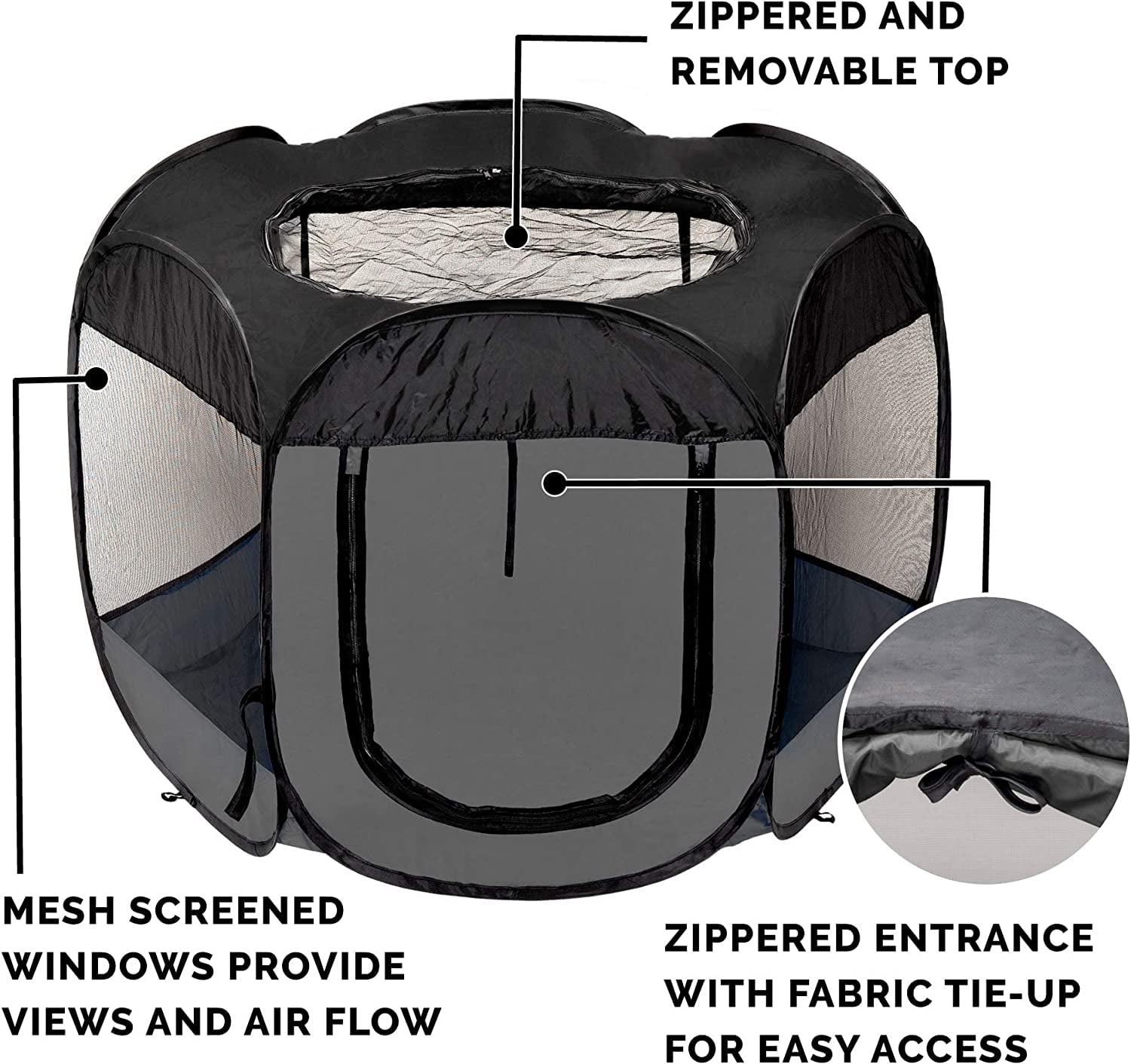 Portable Dog Playpen Cat Tent, Foldable Indoor Outdoor Pet Playground - Extra Large Gray