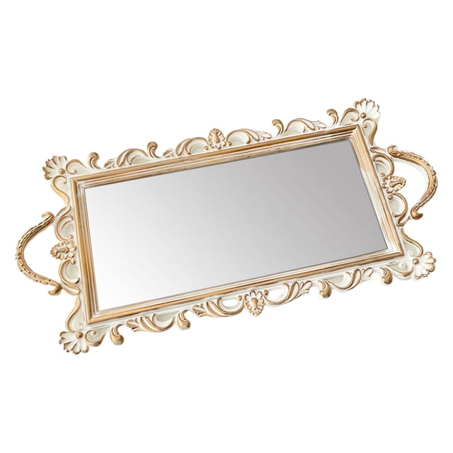 Bandeja de espejo decorativa Bandeja de almacenamiento de joyas adornada Organizador de escritorio moderno con 48cmx23cm
