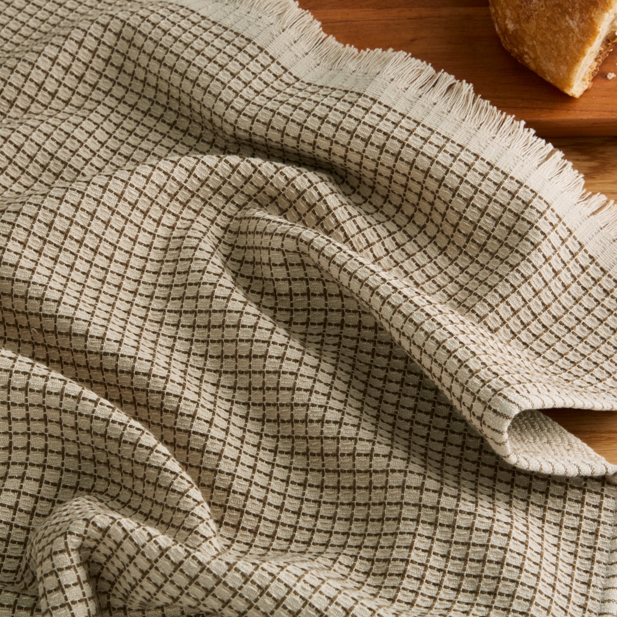 KITCHENAID Gourmet Series Gridlines Kitchen Towels 3-Pack Set, 100% Cotton Absorbent, Milkshake Tan, 18"x28"