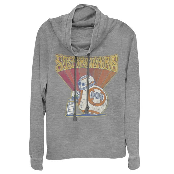 Junior's Star Wars: The Rise of Skywalker Groovy Droid Duo  Cowl Neck Sweatshirt Gray Heather 2X Large