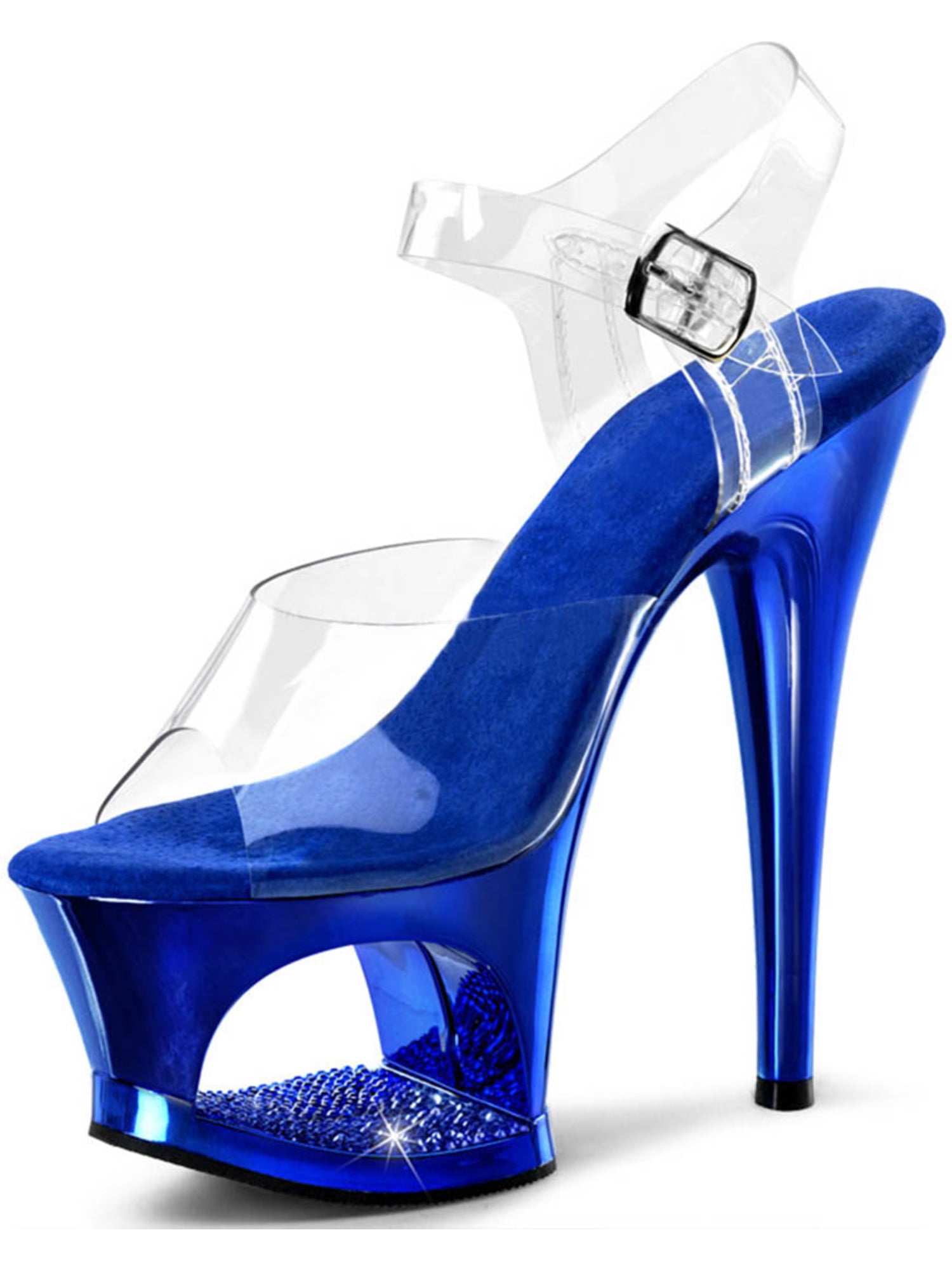 Pleaser - Royal Blue High Heels with Rhinestone Encrusted Cutout