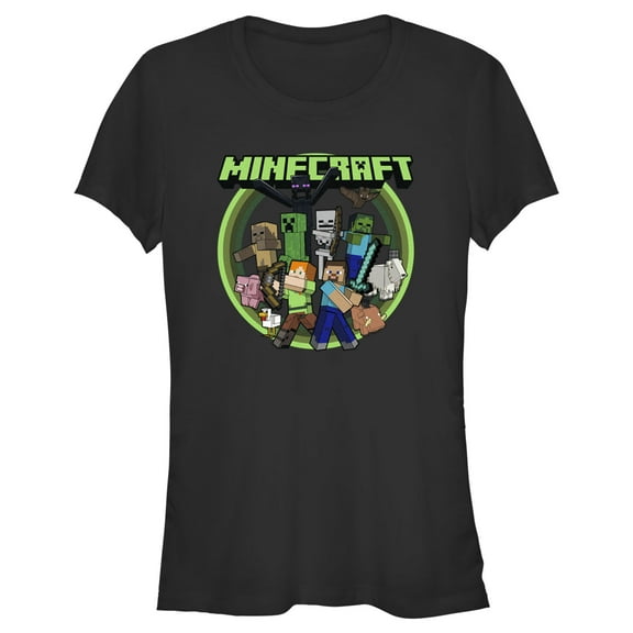 Junior's Minecraft Heroes and Mobs  Graphic Tee Black Small
