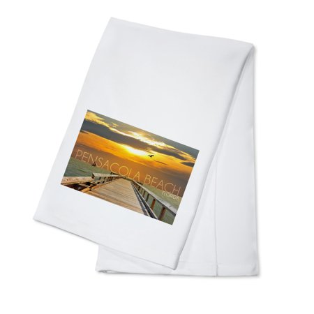 Pensacola Beach, Florida, Pier at Sunset (100% Cotton Tea Towel, Decorative Hand Towel, Kitchen and Home)