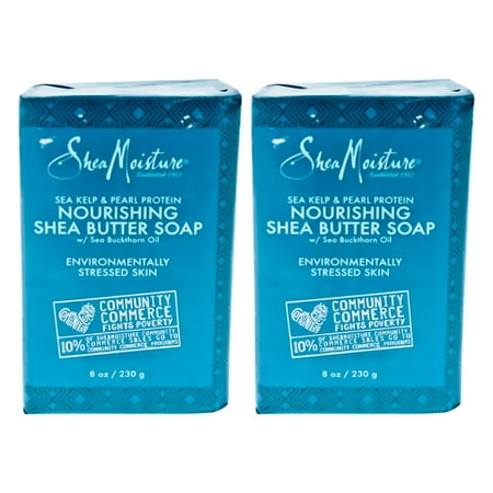 SheaMoisture Sea Kelp & Pearl Protein Nourishing Shea Butter Soap for Unisex Bar Soap, Pack of 2, 8 oz