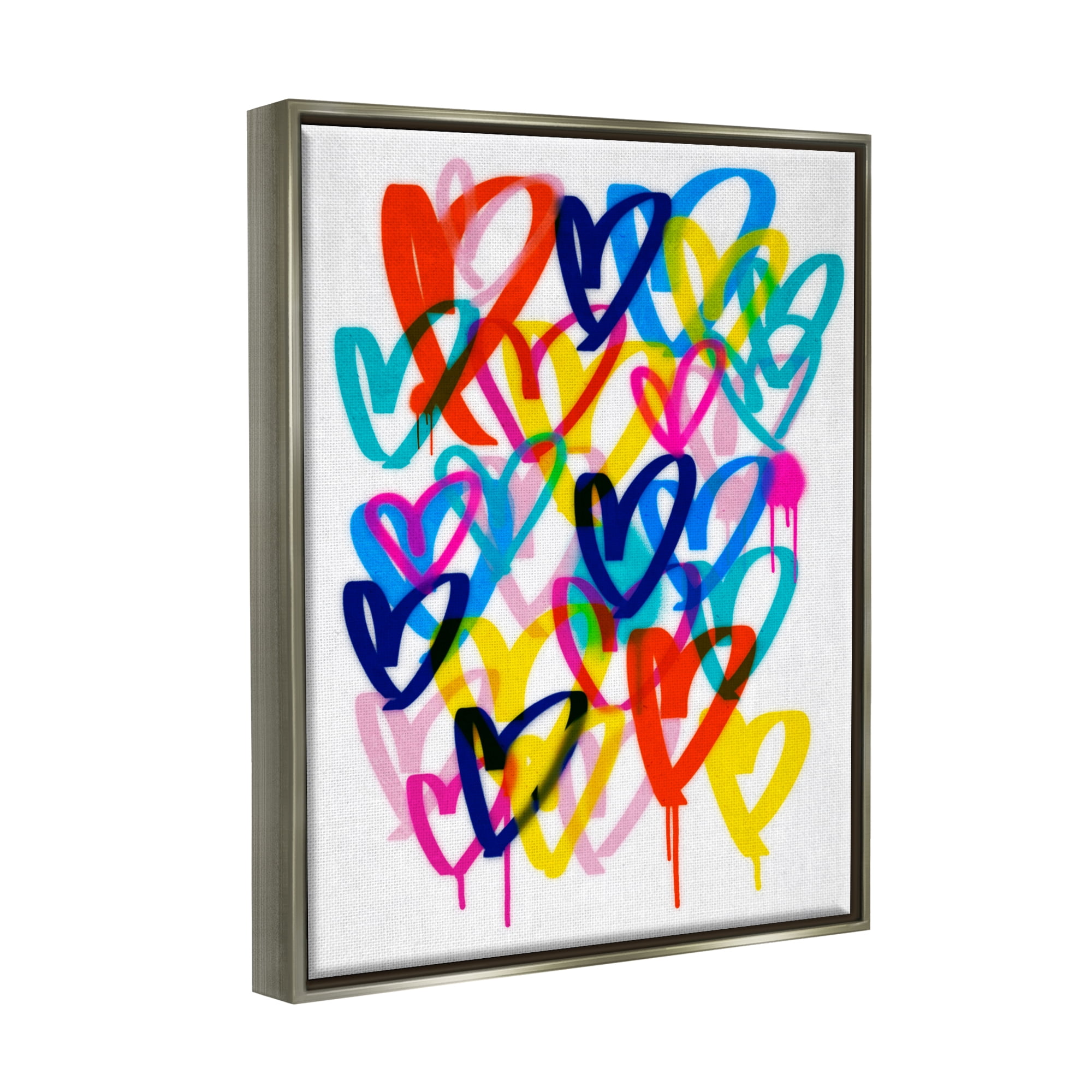 Stupell Industries Modern Graffiti Hearts Abstract Painting Gray Floater Framed Canvas Art Print Wall Art, 25 x 31