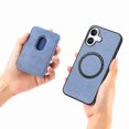 thumbnail image 6 of Dteck Detachable Back Cover for iPhone 16 with Card Holder, Magnetic Wallet Pocket Carbon Fiber Texture PU Leather Slim Phone Case, Blue, 6 of 12