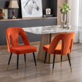 thumbnail image 3 of HomePerch Set of 2 Modern Velvet Dining Chairs, Upholstered Accent Side Chairs with Nailhead Trim & Gold Metal Legs – Orange, 3 of 10