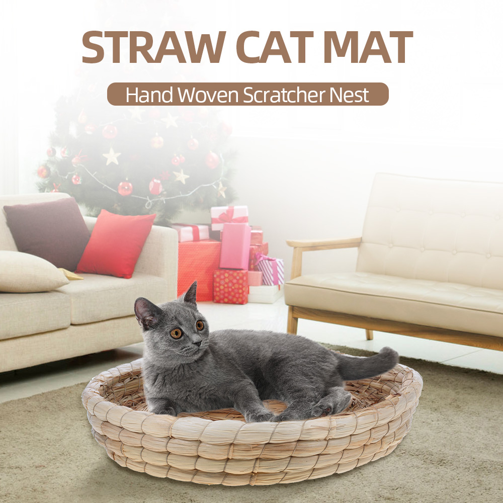 Straw Cat Mat Hand Woven Scratching Nest Pad Cat Straw Weaving Cushion