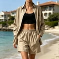 thumbnail image 4 of Sokhug Womens 2 Piece Casual Set Plus Size Oversized Button Down Shirt and Elastic Waist Shorts with Pockets Soft Breathable Summer Outfit, 4 of 5