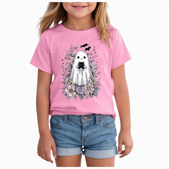 boobe Girls Halloween Shirt Graphic Tees Toddler Halloween Short Sleeve Tops