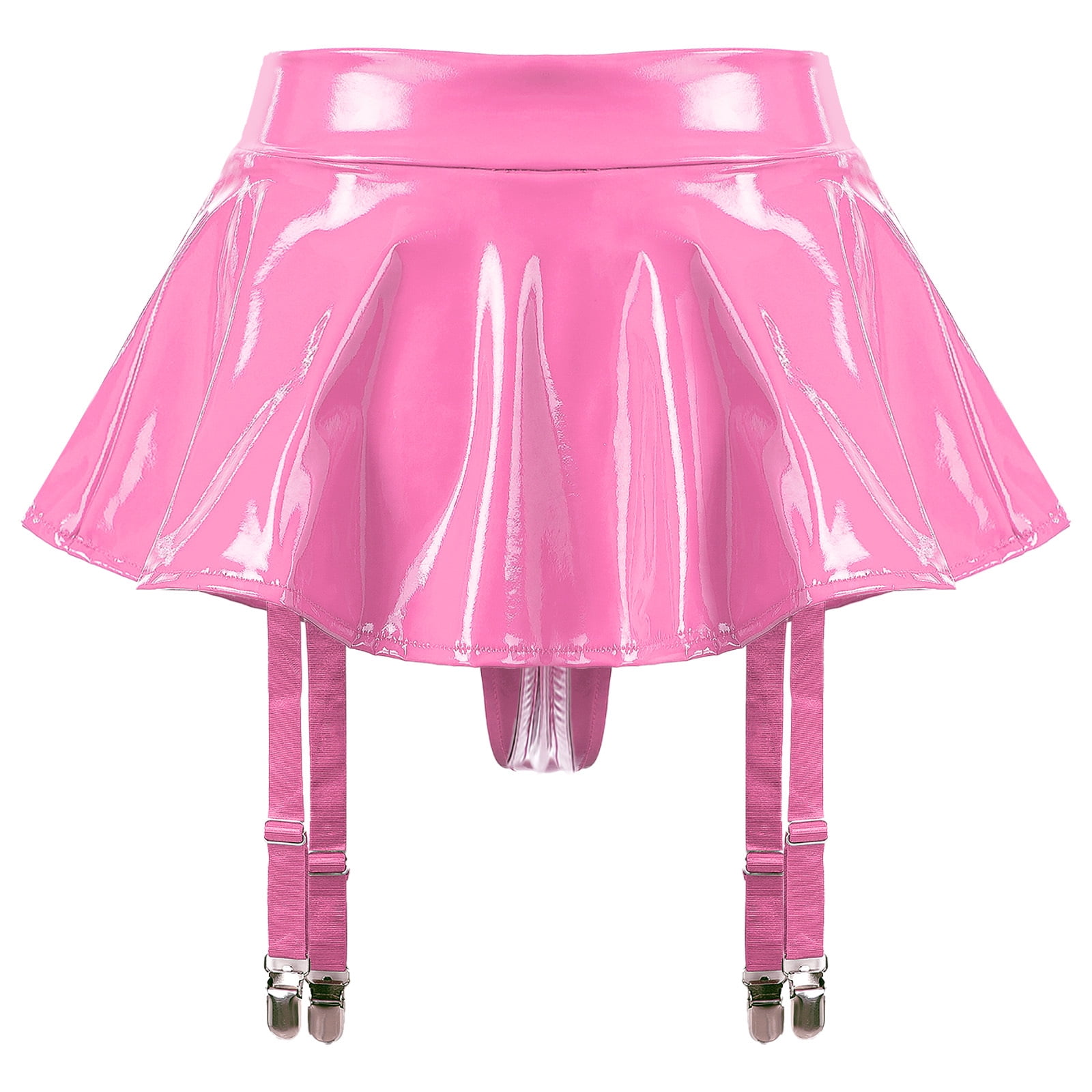 Jizyo Womens High Waist Patent Leather Mini Ruffle Skirt Solid