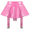 thumbnail image 6 of Alvivi Womens Shiny Metallic PVC Leather Mini Skirt Built-in Thongs with Metal Clips Garter Belt Hot Pink S, 6 of 7