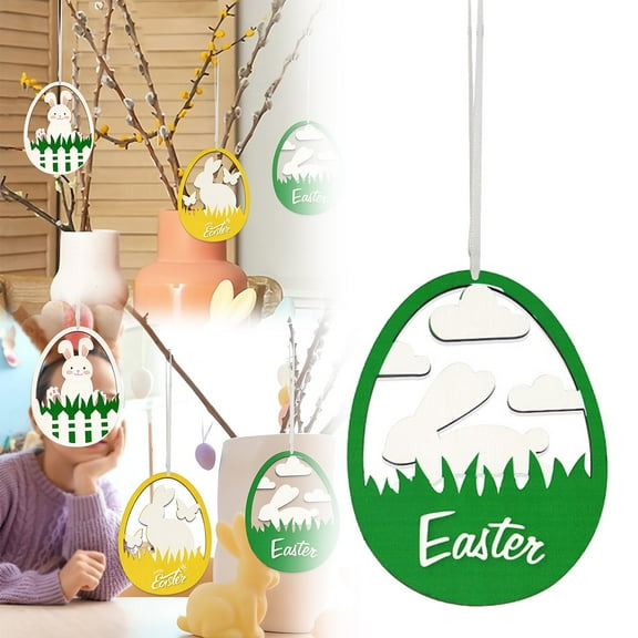 (Clearance) pdqouc Easter Bunny Logo Hanging Wall Easter Egg Bunny Wooden Door Sign Cute Easter Bunny Theme Door Window Hanging Decorations Indoor Outdoor Spring Decor