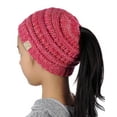 thumbnail image 3 of C.C BeanieTail Kids' Children's Soft Cable Knit Messy High Bun Ponytail Beanie Hat, 3 Tone Coral, 3 of 4