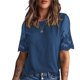 thumbnail image 3 of Camiseta de encaje de manga corta para mujer Blusa de manga de encaje con cuello redondo de color puro de moda con cuello redondo, 3 of 6