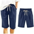 thumbnail image 2 of Womens Bermuda Shorts Elastic Waistband Drawstring Pockets Lightweight Knee Length Bermuda Long Shorts for Women, 2 of 8