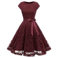 thumbnail image 2 of Gibobby Vestido sexy para fiesta Vestido de mujer con cuello de encaje vintage y cintura metida con encaje(Rojo,CH), 2 of 3