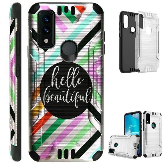 Compatible with AT&T Maestro 3 Brushed Metal Texture Hybrid Silver Guard Phone Case Cover (Hello Beautiful)