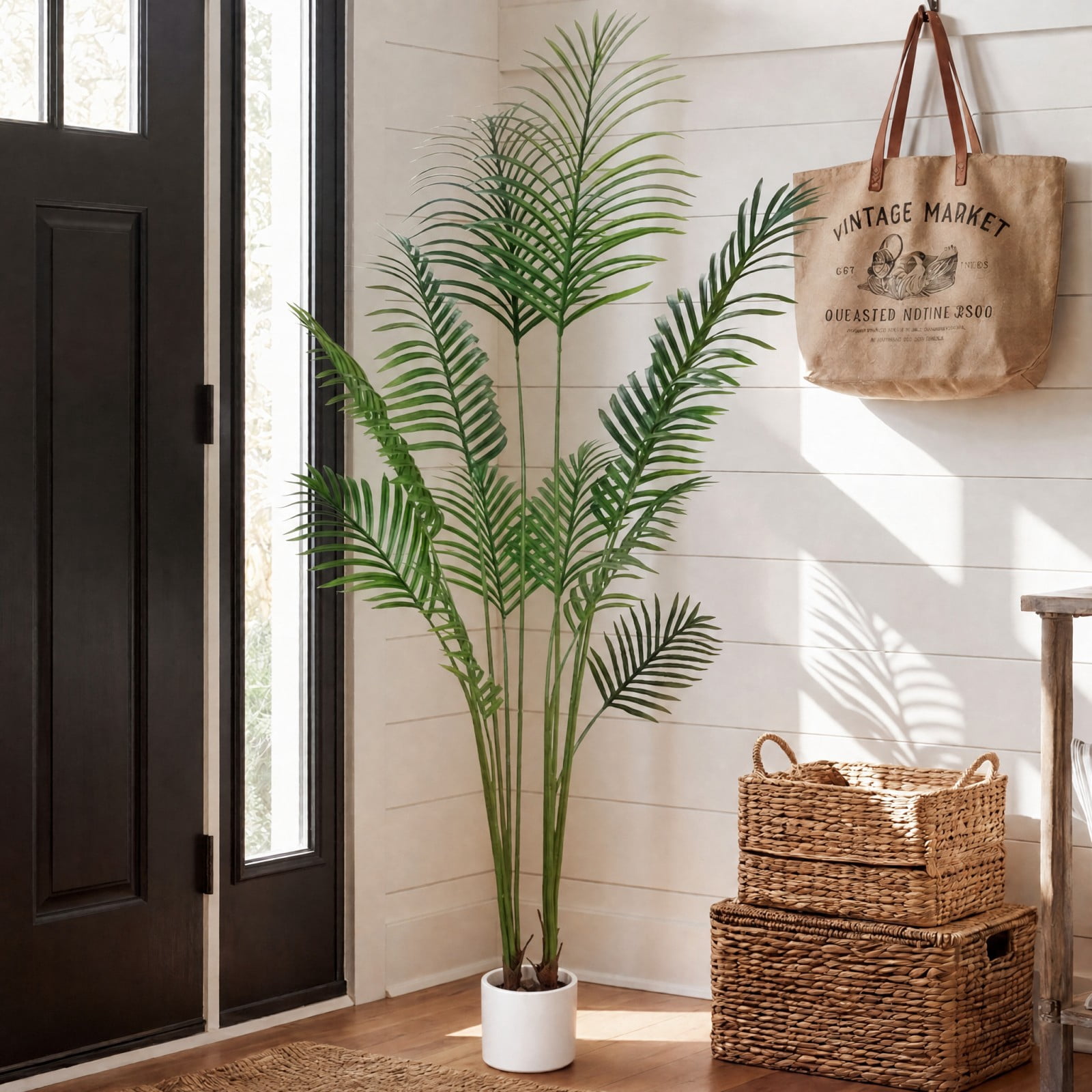 BEAUTYPEAK 5.3FT Artificial Palm Plants Fake Pre Potted Faux Green Tree Tall Fake House Plants Indoor Outdoor Floor Plant