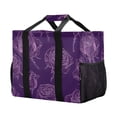 thumbnail image 2 of Reusable Grocery Bags with Handle Side Pocket Waterproof Shopping Portable Tote Purple Rose Line Art, 2 of 8