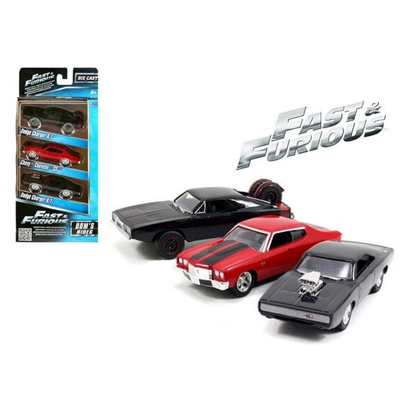 Fast and Furious" Dom's Rides Dodge Chargers and Chevelle 3 Pack Set 1/55 Diecast Model Cars by Jada"