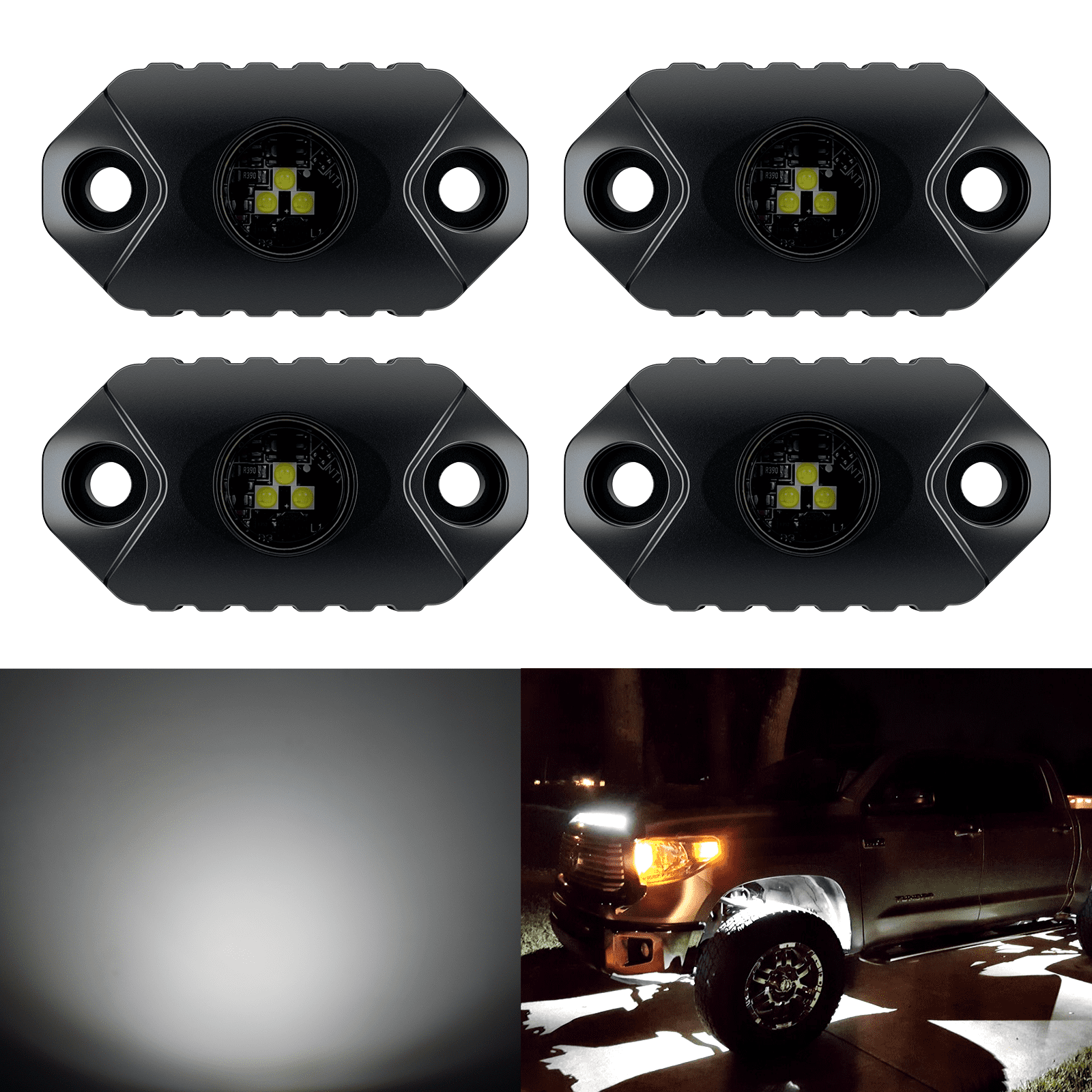 EK ENNOKING White LED Rock Lights 4 Pods Waterproof Underbody Glow