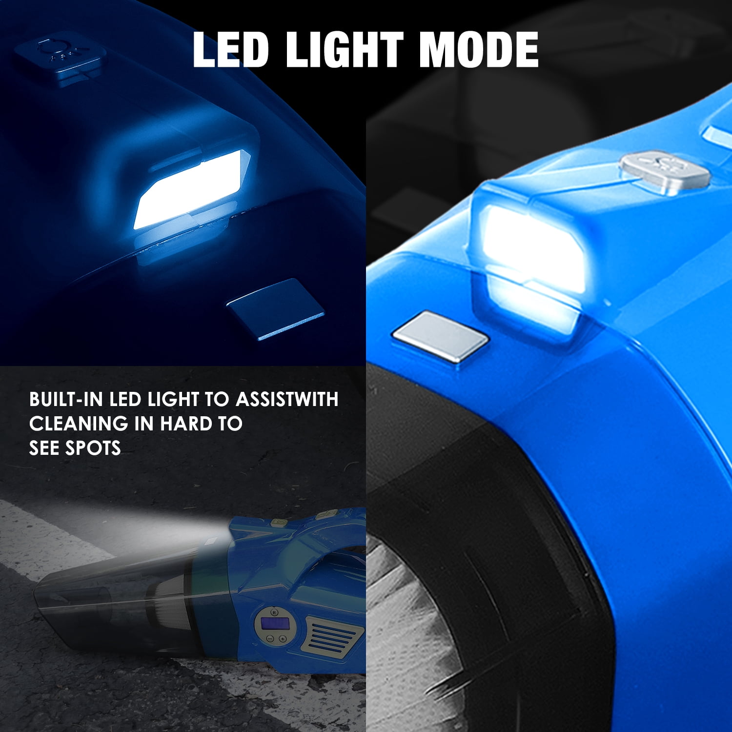 DNA Motoring For Blue LED Light Mini Handheld Air Compressor Pump Corded Car Vacuum Cleaner Cleaning Kit